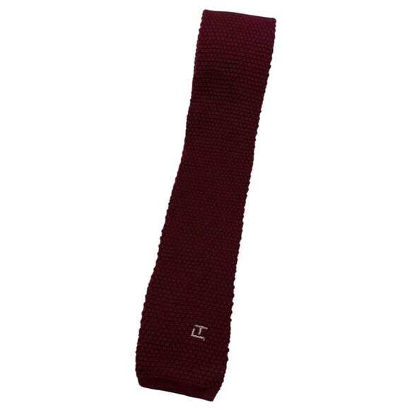 TED LAPIDUS Men's 100% Wool Knit Tie LUXURY Solid Burgundy Logo W:2" EUC